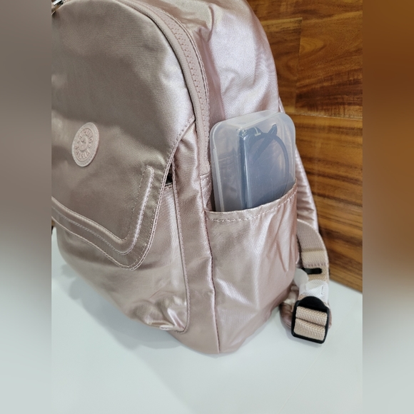 KIPLING BACKPACK METALLIC GOLD ROSE Matta Up Bag Medium NEW - Picture 8 of 15